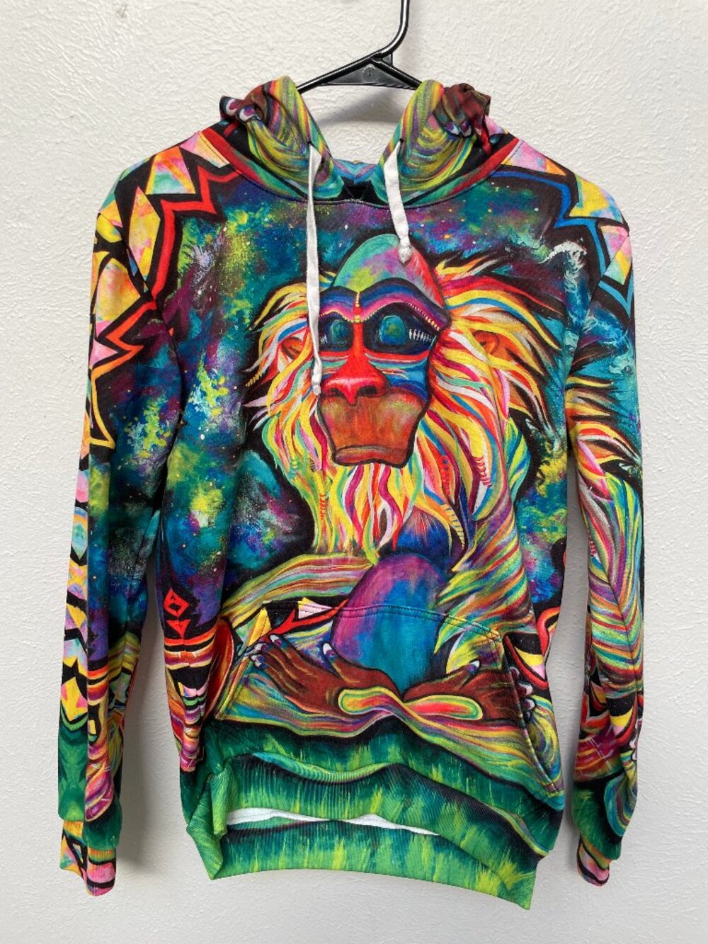 Electro Threads Meditating Rafiki All-Over Print Hoodie XS - Picture 2 of 5